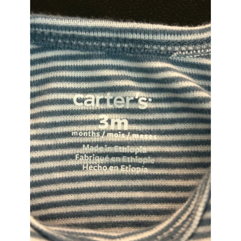 Carters Baby 3M Polar Bear Forest Striped Long Sleeve Bodysuit Blue White (1307)